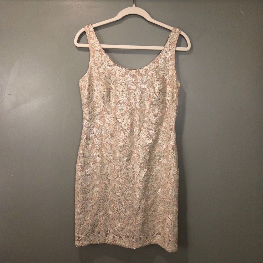Adian Mattox Women's Sequin Sleeveless Mini‎ Dress Floral Print, Size 10, Cream